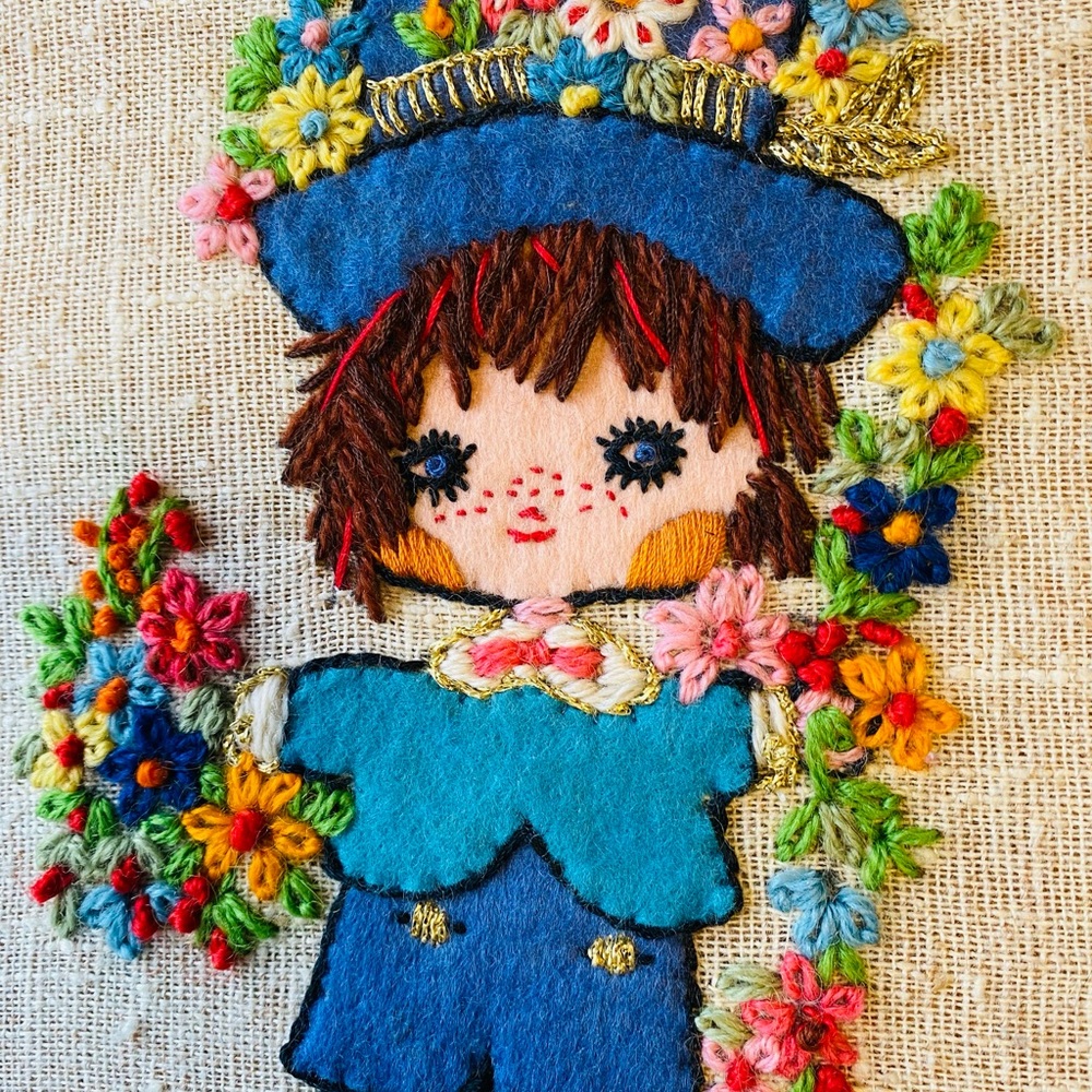 RARE - Vintage Bucilla Completed Needlecraft Kit- Flower Children Stitchery set - Picture 9 of 11